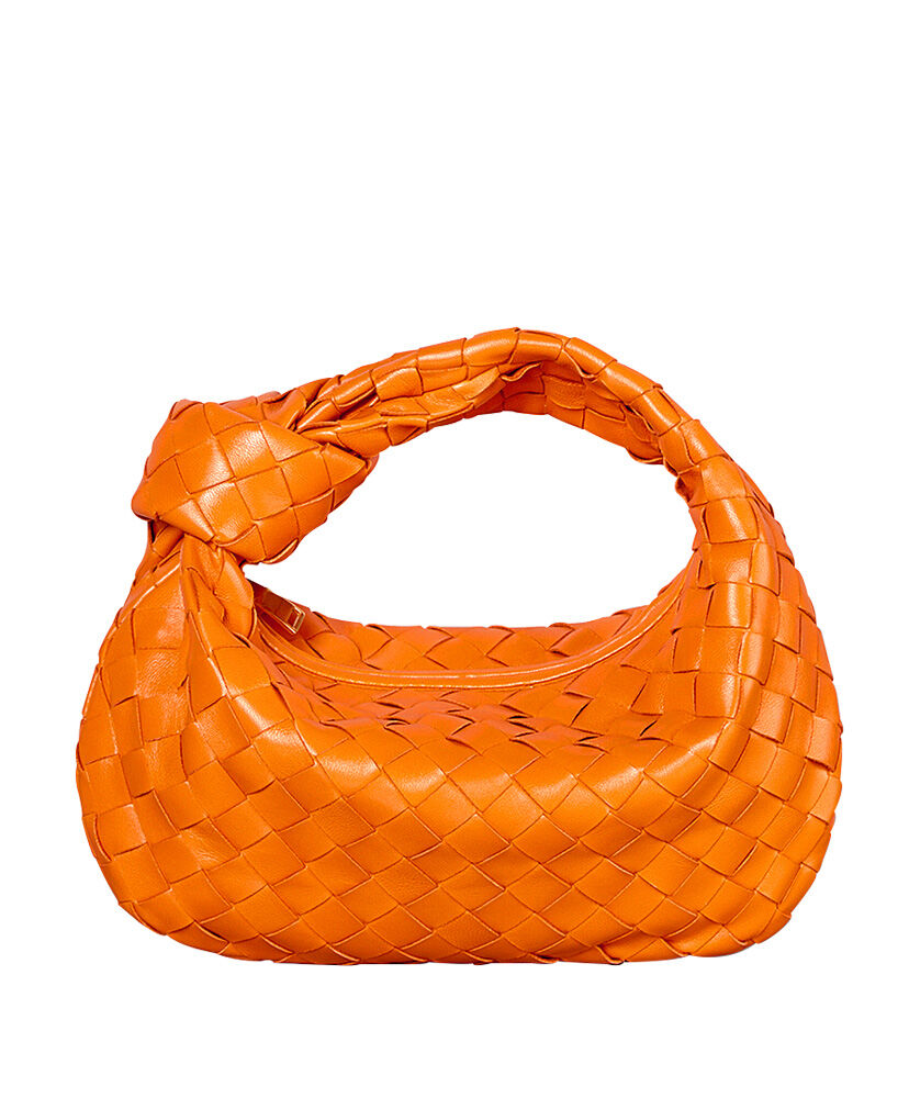 Bottega Veneta Rounded Mini Hobo Bag In Woven Leather Orange